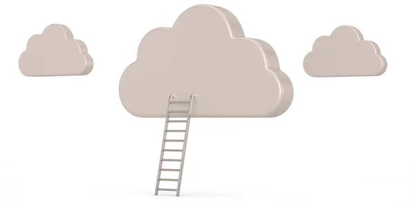 Leiter zu den Wolken isoliert auf weißem Hintergrund. 3D-Illustration — Stockfoto