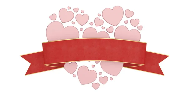 Hearts and ribbon happy valentines day background. 3D illustrati — Stock Photo, Image