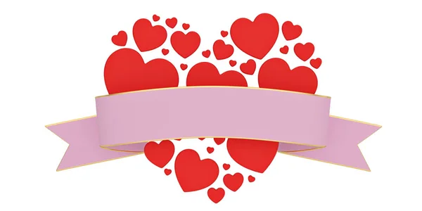 Hearts and ribbon happy valentines day background. 3D illustrati — Stock Photo, Image