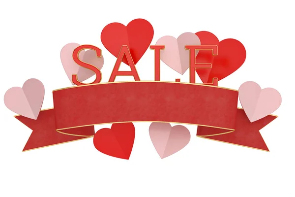 Coeurs et ruban joyeux fond Saint-Valentin. Illustration 3D — Photo