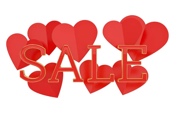 Coeurs et mot de vente isolé sur fond blanc. Illustration 3D — Photo