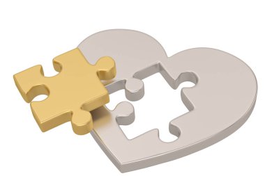 Kalp bulmacası simgesi beyaz arkaplanda izole edilmiş. 3d illus