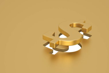 Metal plaka üzerinde altın dolar işareti. 3d illüstrasyon