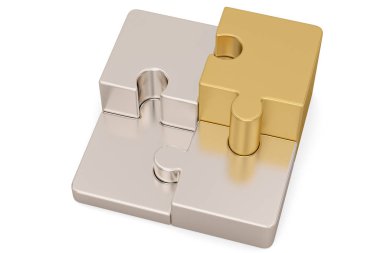 Beyaz arkaplanda izole edilmiş metal yapboz sembolü. 3d illüstrati