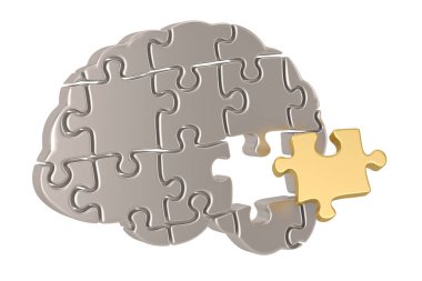 Beyaz arka planda izole edilmiş beyin bulmacası. 3d illüstrasyon