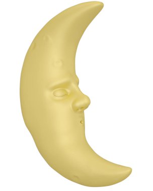 Uyuyan Ay beyaz arka planda izole edilmiş. 3d illüstrasyon