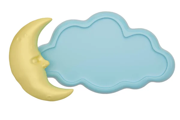 Lua e nuvem adormecidas Isoladas sobre fundo branco. 3d ilustrati — Fotografia de Stock