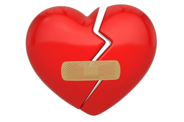 Coração partido com gesso Isolado em fundo branco. 3d doente — Fotografia de Stock