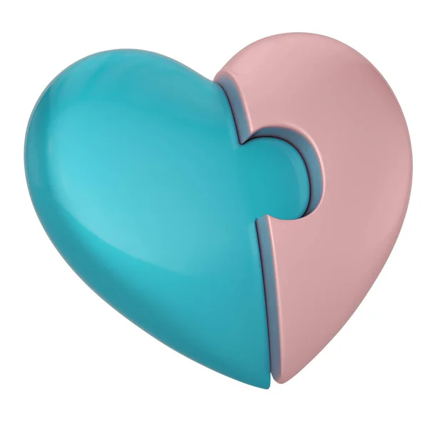 Simbolo di puzzle del cuore Isolato in sfondo bianco. 3d illus — Foto Stock