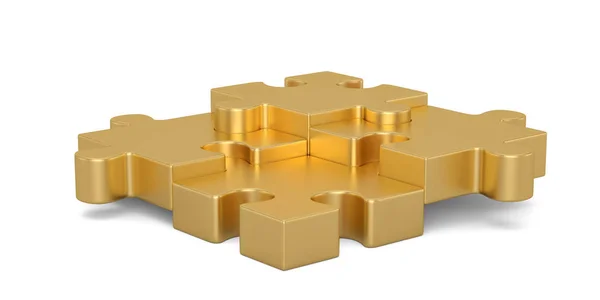 Gouden puzzel symbool Geïsoleerd in witte achtergrond. 3d illustratie — Stockfoto