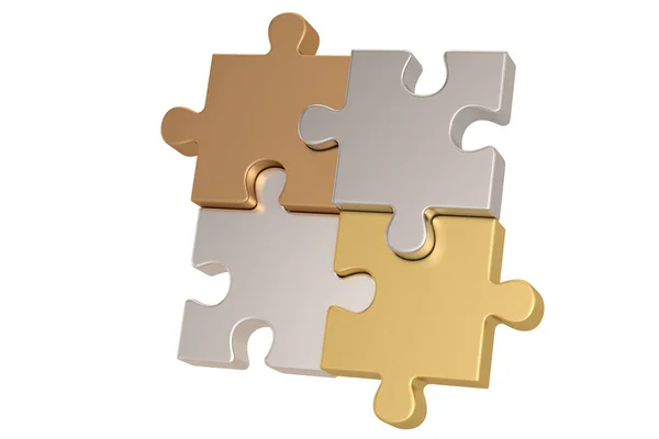 Simbolo puzzle in metallo Isolato su sfondo bianco. Illustri 3d — Foto Stock