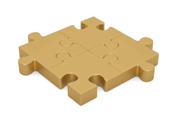 Arany puzzle szimbólum elszigetelt fehér háttérrel. 3d ábra: — Stock Fotó