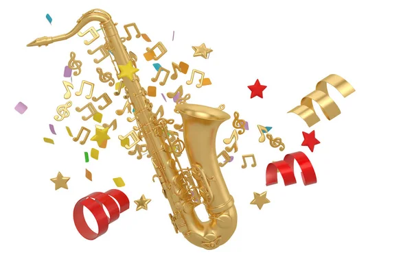 Golden saxophone  Isolated in white background.  3d illustration — Stock Photo, Image