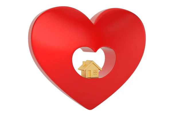 House with heart  Isolated in white background.  3d illustration — Stock Photo, Image