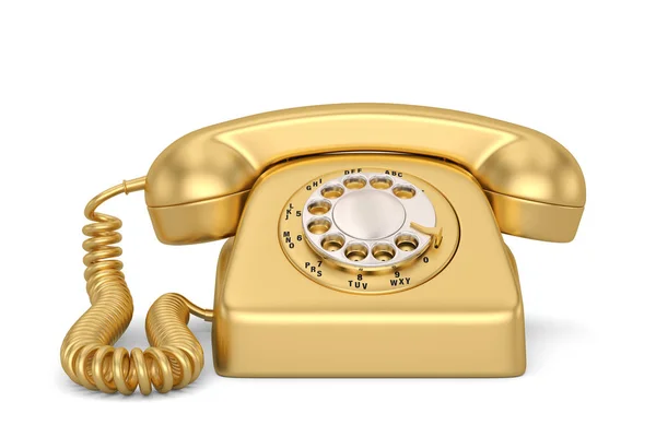 Altın Vintage Biçimli Döner Telefon beyaz arkaplanda izole edildi.  
