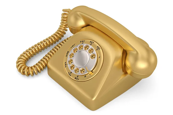 Gold Vintage Styled Rotary Phone Isolerad i vit bakgrund. — Stockfoto