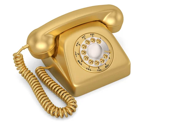 Gold Vintage Styled Rotary Phone Isolerad i vit bakgrund. — Stockfoto