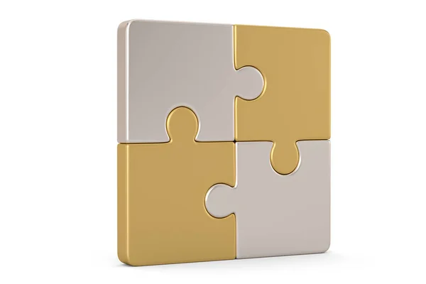 Simbolo puzzle in metallo Isolato su sfondo bianco. Illustri 3d — Foto Stock