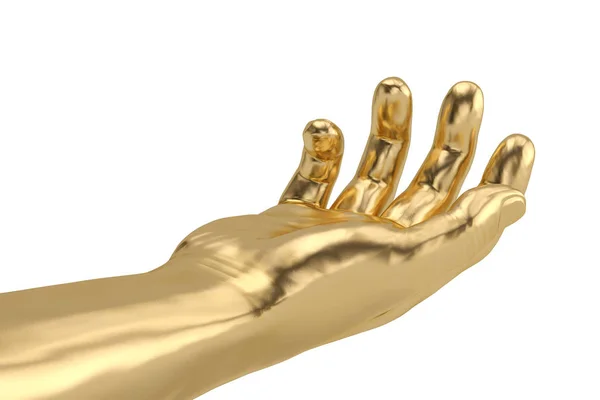 Gouden hand Geïsoleerd op witte achtergrond. 3d illustratie — Stockfoto