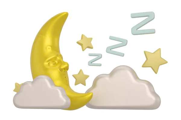 Sleep moon and cloud Isolated on white background. 3d illustrati — Stock Photo, Image