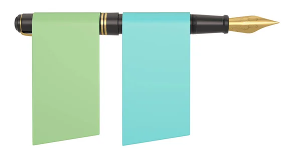 Fountain Pen és banner Elszigetelt fehér háttérrel. 3d illúzió — Stock Fotó