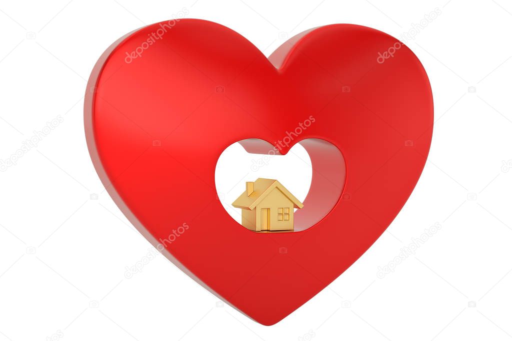 House with heart  Isolated in white background.  3d illustration