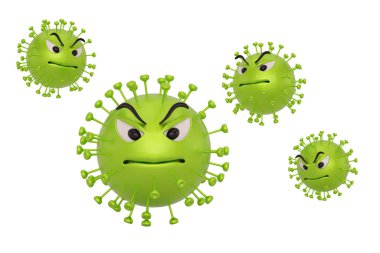 Coronavirus 2019-nc0v Salgını. Beyaz renkli 3D Coronavirus çizgi filmi. 