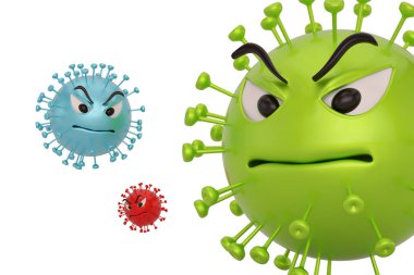 Coronavirus 2019-nc0v Salgını. Beyaz renkli 3D Coronavirus çizgi filmi. 