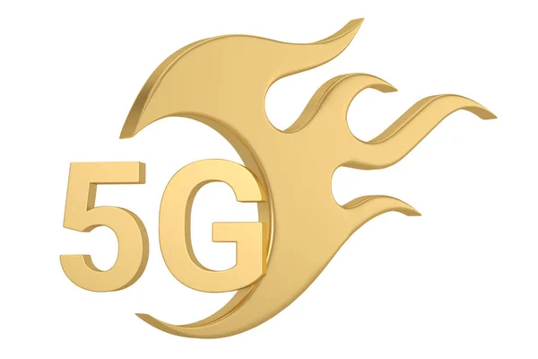 5g met vuur pictogram geïsoleerd op witte achtergrond. 3d illustratie. — Stockfoto