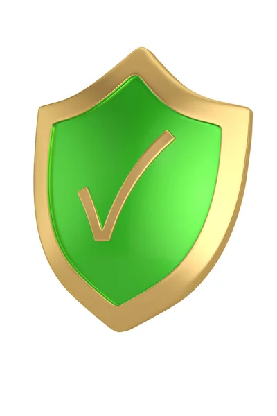 Escudo con icono de marca de verificación, ilustración 3D . — Foto de Stock