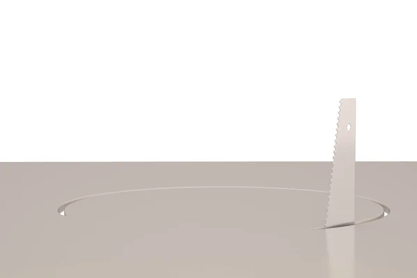 Placa com serra de corte isolada sobre fundo branco. 3D illustra — Fotografia de Stock