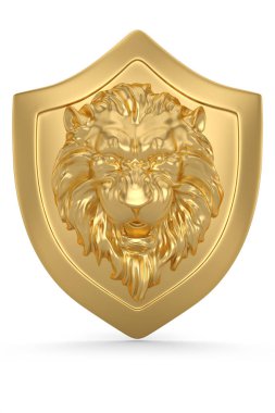 Kalkandaki aslan başlı heykel beyaz üzerine izole edilmiş.