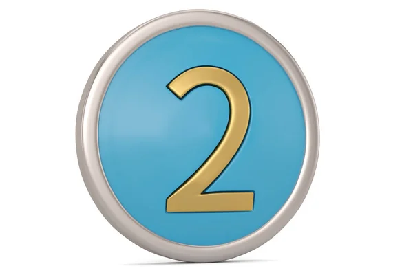 Número 2 ícone de marca azul brilhante botão redondo isolado na ba branca — Fotografia de Stock