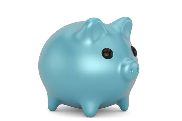 흰색 배경에서 분리 된 파란색 돼지 은행 3D 렌더링 — 스톡 사진