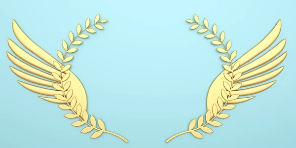 3d χρυσό φτερωτό στεφάνι δάφνης λογότυπο απομονωμένο σε λευκό φόντο — Φωτογραφία Αρχείου