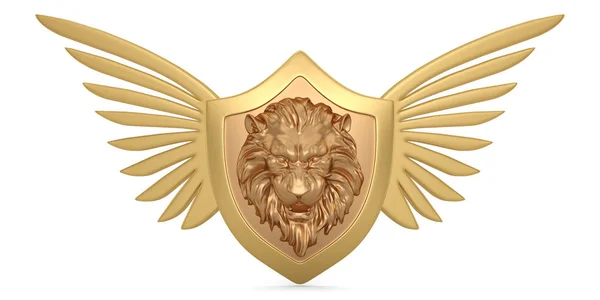 Asas douradas e escudo isolado sobre fundo branco — Fotografia de Stock