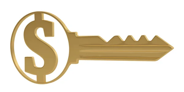 Золотой доллар Ключ на белом фоне 3D иллюстрация . — стоковое фото