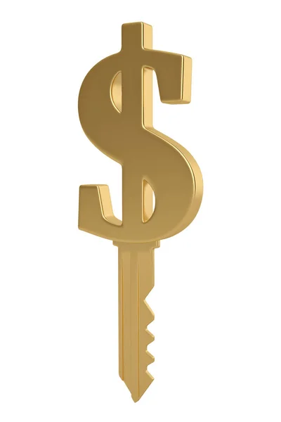 Золотой доллар Ключ на белом фоне 3D иллюстрация . — стоковое фото