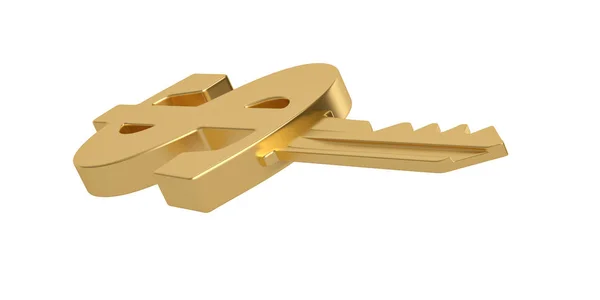 Gold Dollar Key isoliert auf weißem Hintergrund 3d Illustration. — Stockfoto