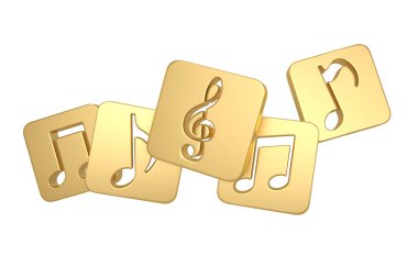 Beyaz arkaplanda izole edilmiş altın müzik notası 3d illüstrasyon.