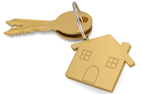 Ключ от золотого дома на белом фоне 3D иллюстрация
.