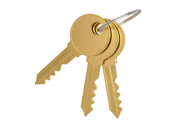 Gold key isolated on white background 3D illustration. — Stock Photo, Image