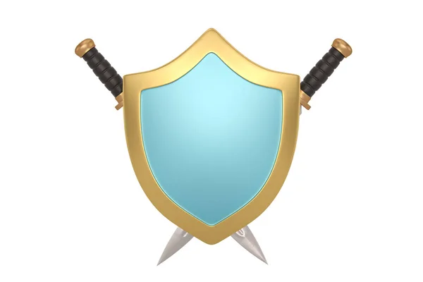 El Escudo con espadas cruzadas. aislado sobre fondo blanco 3D —  Fotos de Stock