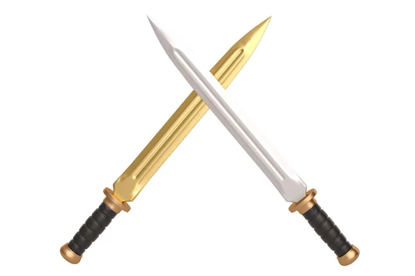 Δύο Σορτ Σπαθί σταυρωμένα. απομονώνονται σε λευκό φόντο 3d illus — Φωτογραφία Αρχείου