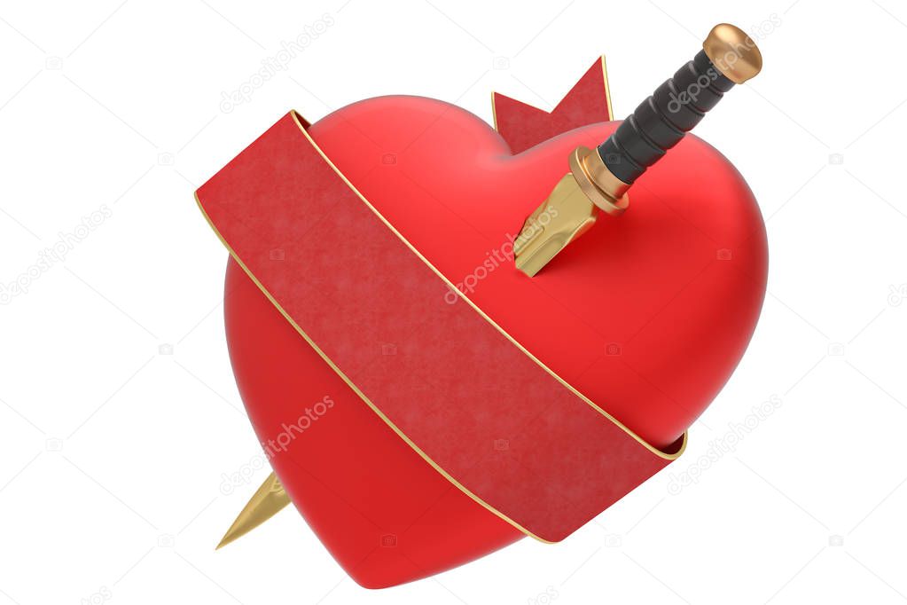 A Short Sword with heart isolated on white background 3D illustr