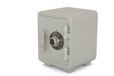 Gri mavi kasa beyaz arka planda izole edilmiş. 3B illüstrasyon.