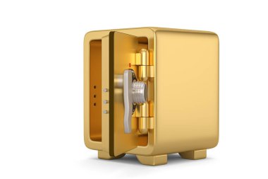 Beyaz arka planda izole edilmiş altın kasa. 3B illüstrasyon.