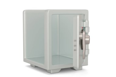 Beyaz arka planda izole edilmiş bir kasa aç. 3B illüstrasyon.