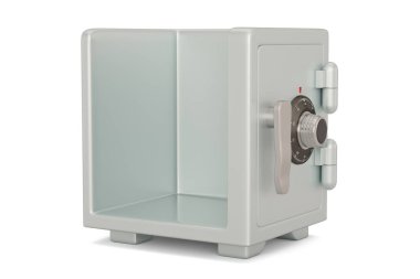 Beyaz arka planda izole edilmiş bir kasa aç. 3B illüstrasyon.