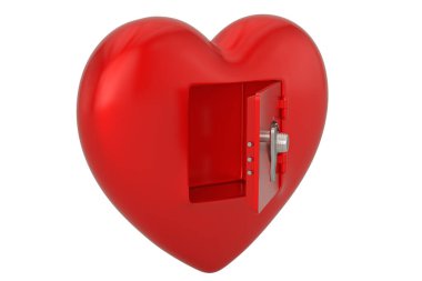 Kalp, beyaz arka planda izole edilmiş bir kasa gibidir. 3B illüstrasyon.